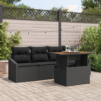 5 Piece Garden Sofa Set with Cushions Black Poly Rattan