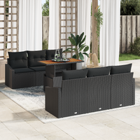 7 Piece Garden Sofa Set with Cushions Black Poly Rattan