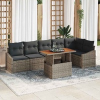 7 Piece Garden Sofa Set with Cushions Grey Poly Rattan