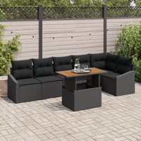 7 Piece Garden Sofa Set with Cushions Black Poly Rattan
