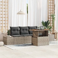 5 Piece Garden Sofa Set with Cushions Grey Poly Rattan