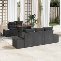 6 Piece Garden Sofa Set with Cushions Black Poly Rattan