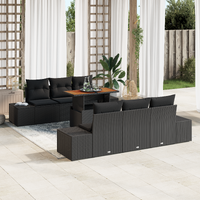 7 Piece Garden Sofa Set with Cushions Black Poly Rattan