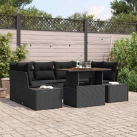 7 Piece Garden Sofa Set with Cushions Black Poly Rattan