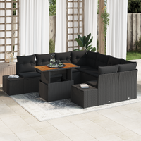 9 Piece Garden Sofa Set with Cushions Black Poly Rattan