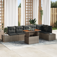 7 Piece Garden Sofa Set with Cushions Grey Poly Rattan