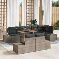 9 Piece Garden Sofa Set with Cushions Grey Poly Rattan