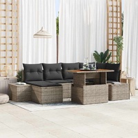 7 Piece Garden Sofa Set with Cushions Grey Poly Rattan