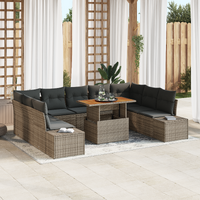 10 Piece Garden Sofa Set with Cushions Grey Poly Rattan