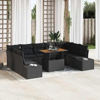 10 Piece Garden Sofa Set with Cushions Black Poly Rattan