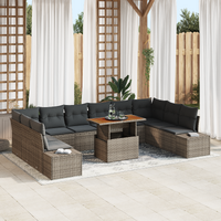 11 Piece Garden Sofa Set with Cushions Grey Poly Rattan