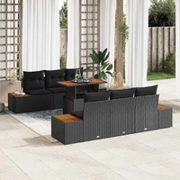 7 Piece Garden Sofa Set with Cushions Black Poly Rattan