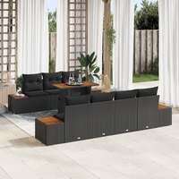 8 Piece Garden Sofa Set with Cushions Black Poly Rattan