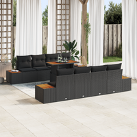 9 Piece Garden Sofa Set with Cushions Black Poly Rattan