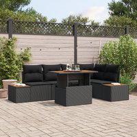 6 Piece Garden Sofa Set with Cushions Black Poly Rattan