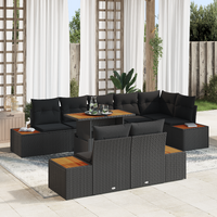 9 Piece Garden Sofa Set with Cushions Black Poly Rattan