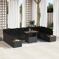 11 Piece Garden Sofa Set with Cushions Black Poly Rattan
