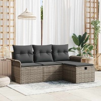 4 Piece Garden Sofa Set with Cushions Grey Poly Rattan