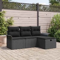 4 Piece Garden Sofa Set with Cushions Black Poly Rattan