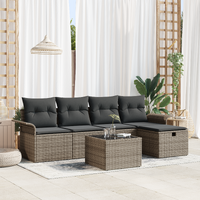6 Piece Garden Sofa Set with Cushions Grey Poly Rattan