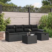 6 Piece Garden Sofa Set with Cushions Black Poly Rattan