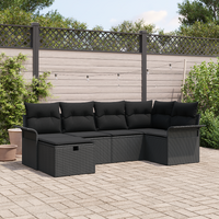 6 Piece Garden Sofa Set with Cushions Black Poly Rattan