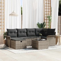 7 Piece Garden Sofa Set with Cushions Grey Poly Rattan