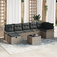 8 Piece Garden Sofa Set with Cushions Grey Poly Rattan