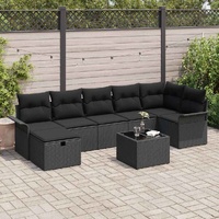 8 Piece Garden Sofa Set with Cushions Black Poly Rattan