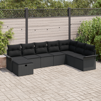 8 Piece Garden Sofa Set with Cushions Black Poly Rattan