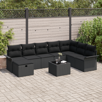 9 Piece Garden Sofa Set with Cushions Black Poly Rattan