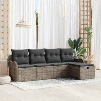 5 Piece Garden Sofa Set with Cushions Grey Poly Rattan