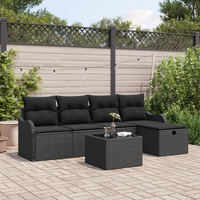 6 Piece Garden Sofa Set with Cushions Black Poly Rattan