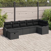 7 Piece Garden Sofa Set with Cushions Black Poly Rattan