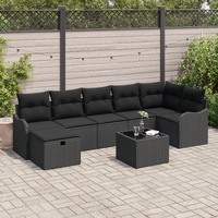 8 Piece Garden Sofa Set with Cushions Black Poly Rattan