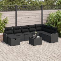9 Piece Garden Sofa Set with Cushions Black Poly Rattan