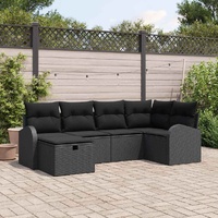6 Piece Garden Sofa Set with Cushions Black Poly Rattan