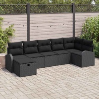 7 Piece Garden Sofa Set with Cushions Black Poly Rattan