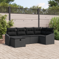 6 Piece Garden Sofa Set with Cushions Black Poly Rattan