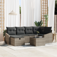 7 Piece Garden Sofa Set with Cushions Grey Poly Rattan