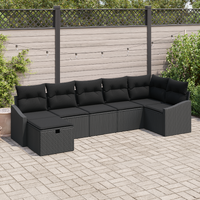 7 Piece Garden Sofa Set with Cushions Black Poly Rattan