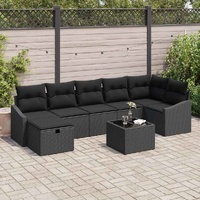 8 Piece Garden Sofa Set with Cushions Black Poly Rattan