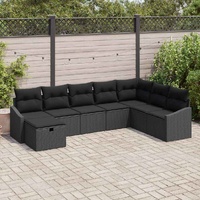 8 Piece Garden Sofa Set with Cushions Black Poly Rattan