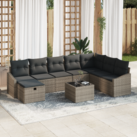 9 Piece Garden Sofa Set with Cushions Grey Poly Rattan