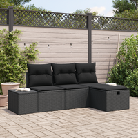 4 Piece Garden Sofa Set with Cushions Black Poly Rattan