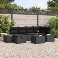 7 Piece Garden Sofa Set with Cushions Black Poly Rattan