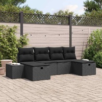 6 Piece Garden Sofa Set with Cushions Black Poly Rattan