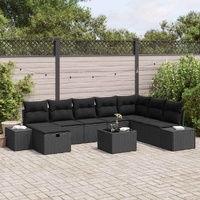 9 Piece Garden Sofa Set with Cushions Black Poly Rattan