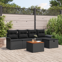 6 Piece Garden Sofa Set with Cushions Black Poly Rattan