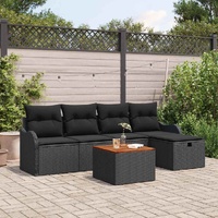 6 Piece Garden Sofa Set with Cushions Black Poly Rattan